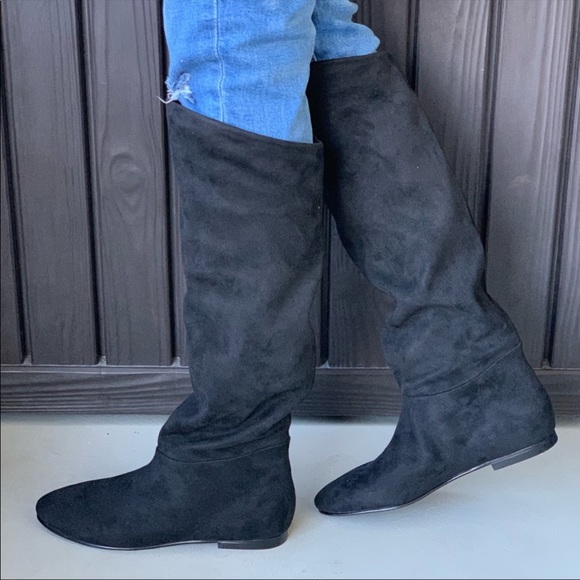 NIB Black Knee High Slouch Boho Flat Boots - Picture 2 of 4